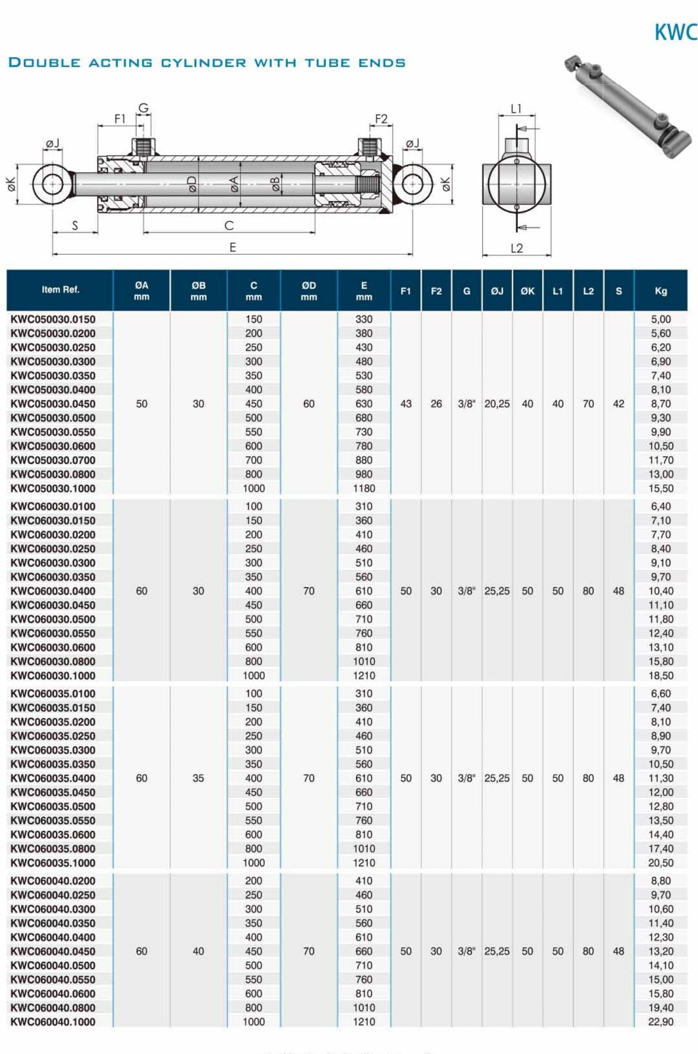 KWG Double Acting  Hydraulics Cylinder With Clevis and Fork