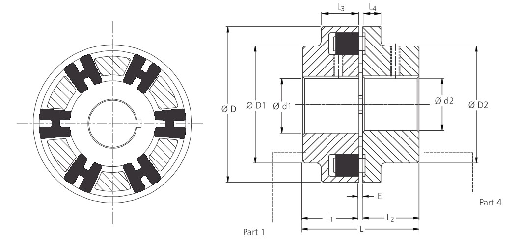 H Type Flexible Shaft Coupling With H Rubber Spider