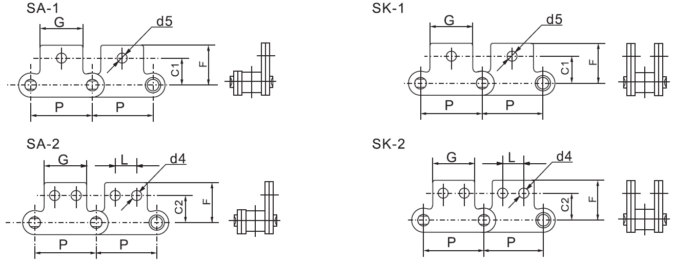 SSC216AH SSC2080H Stainless Steel Double Pitch Conveyor Chain with Attachment SA1&SA2&SK1&SK2 and Sprockets in Steel