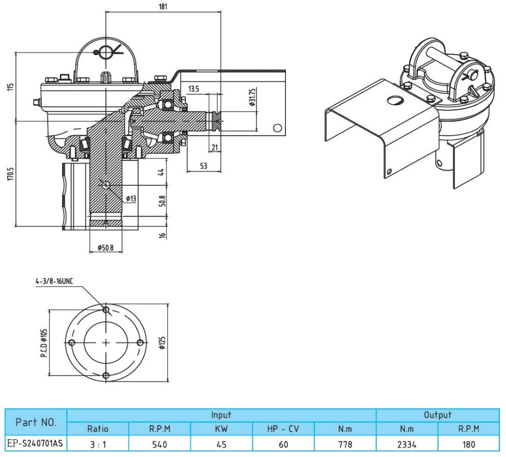 Tractor gearboxes for PTO drive shaft, agricultural machines 540 rpm input, China manufacturer OEM / ODM