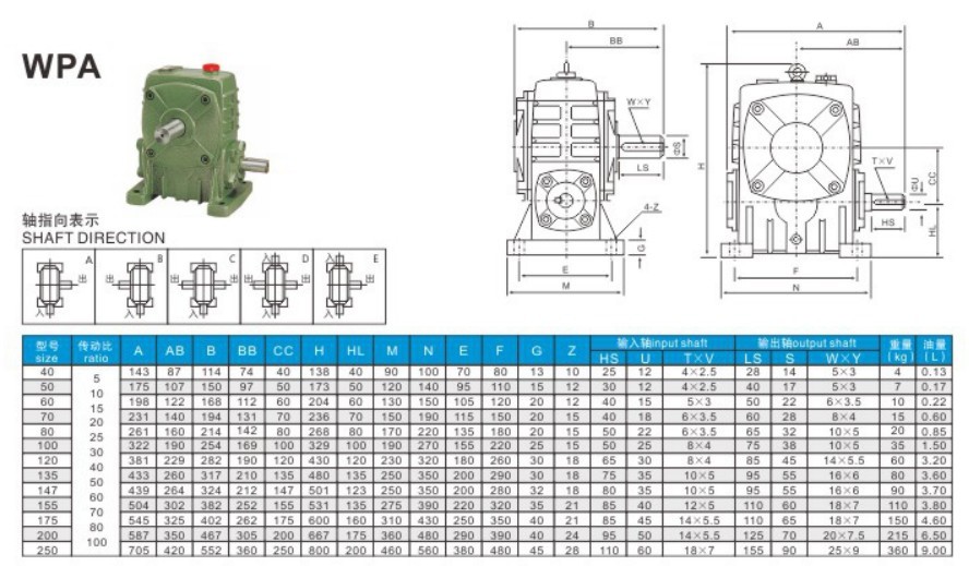 WPA 70 Wpa 100 Worm Gear Speed Reducer Speed Reducer Manufacture